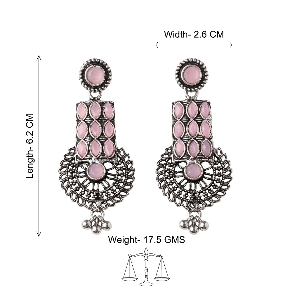 Mystic Chakra stone studded dangler earring (Baby Pink)