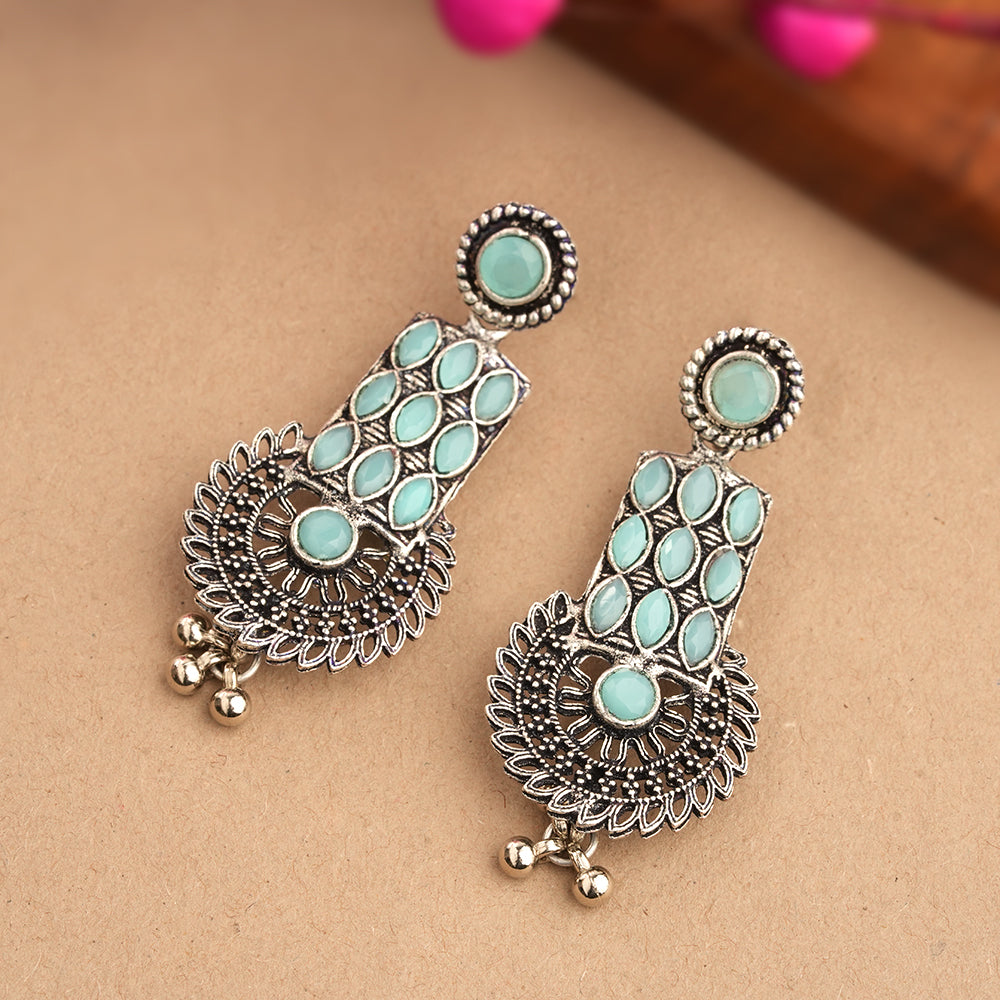 Mystic Chakra stone studded dangler earring (Mint)