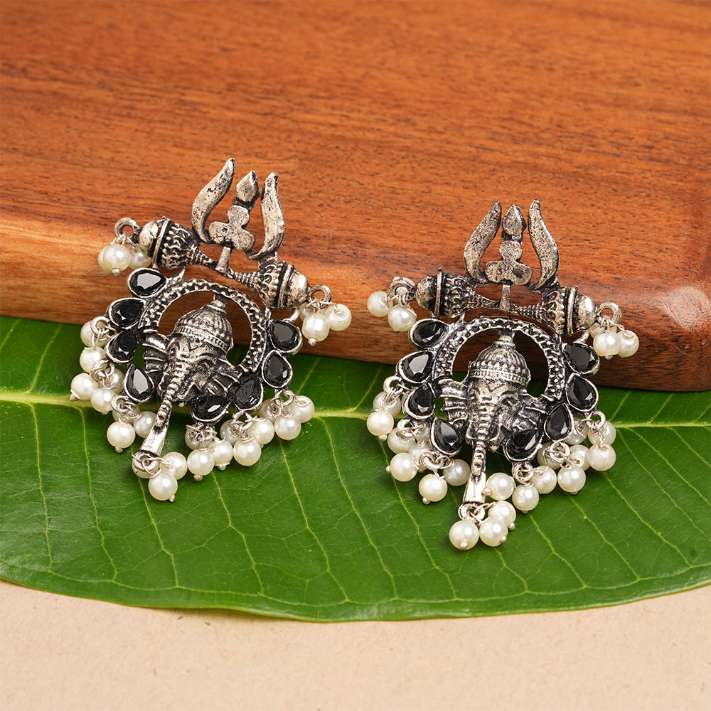 Sacred Sparkle pearl dangler earrings (Black)