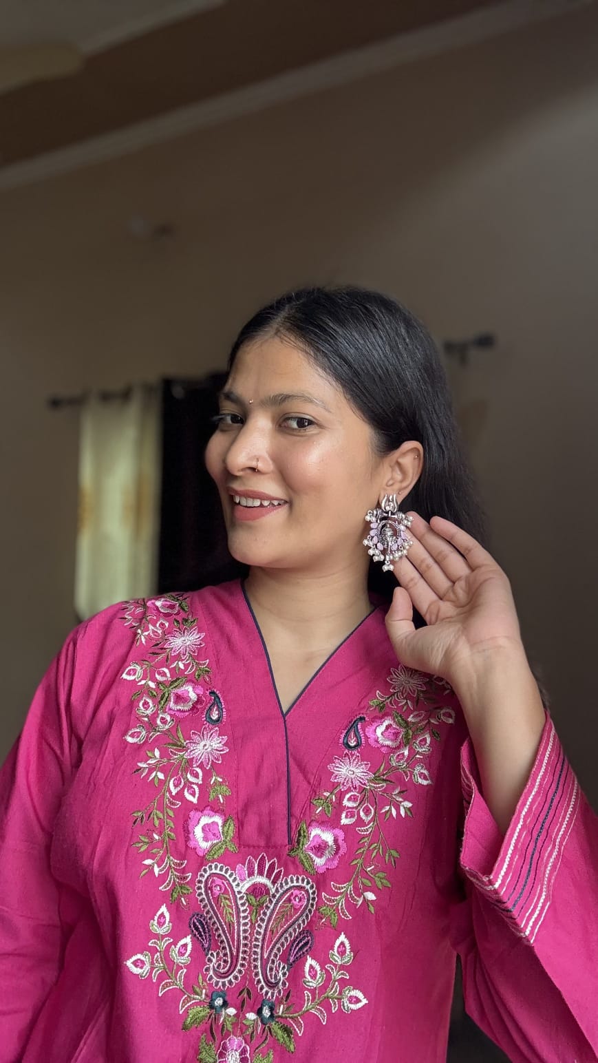 Sacred Sparkle pearl dangler earrings (Baby Pink)