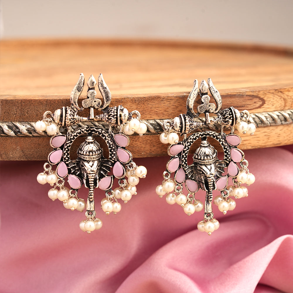 Sacred Sparkle pearl dangler earrings (Baby Pink)