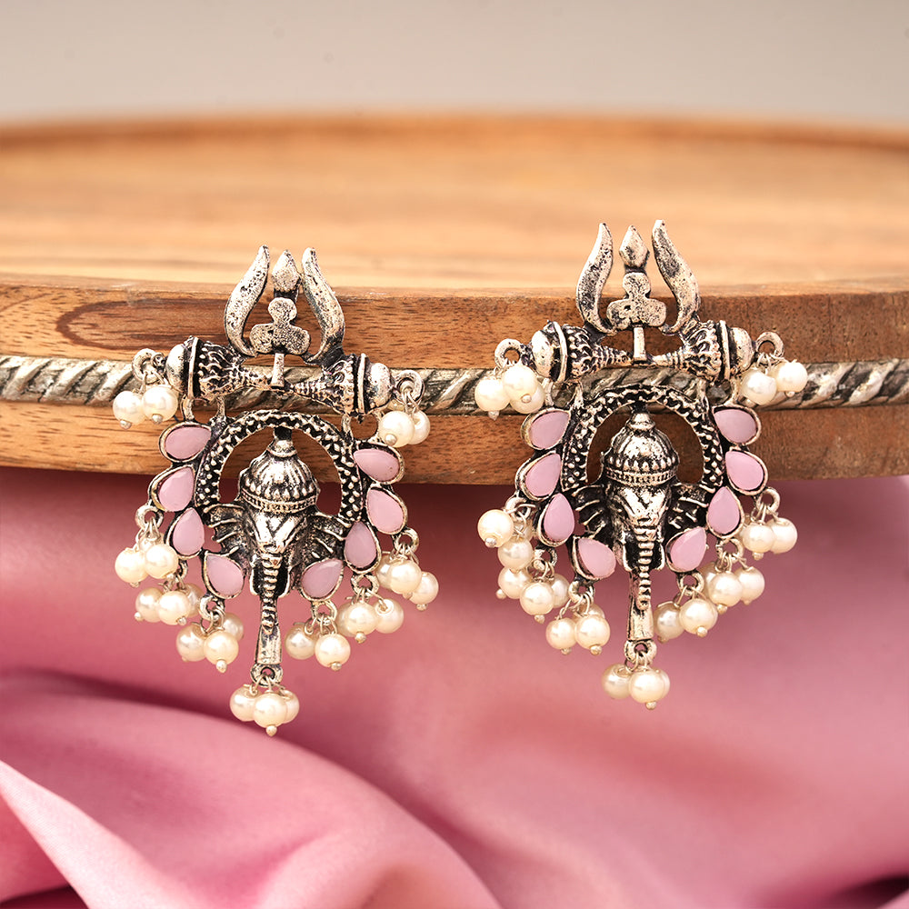 Sacred Sparkle pearl dangler earrings (Baby Pink)