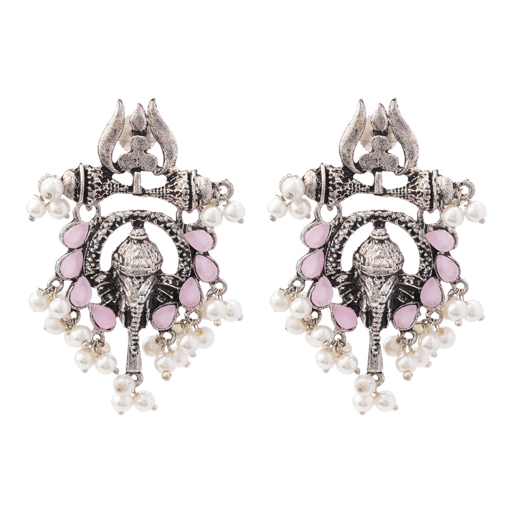 Sacred Sparkle pearl dangler earrings (Baby Pink)