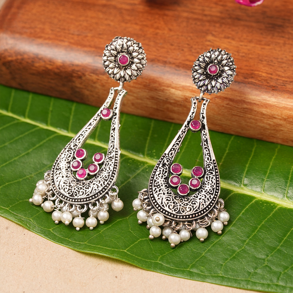 Shine Drop pearl dangler earring (Red)