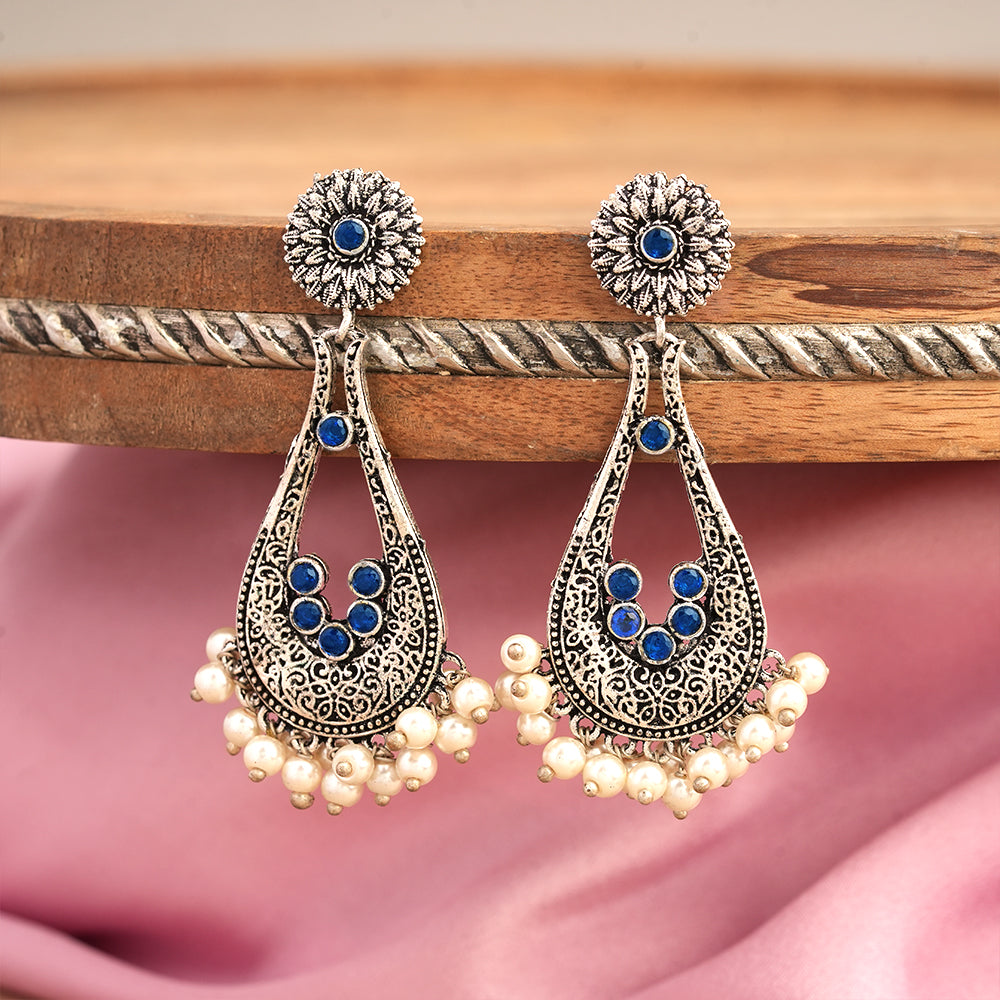 Shine Drop pearl dangler earring (Blue)
