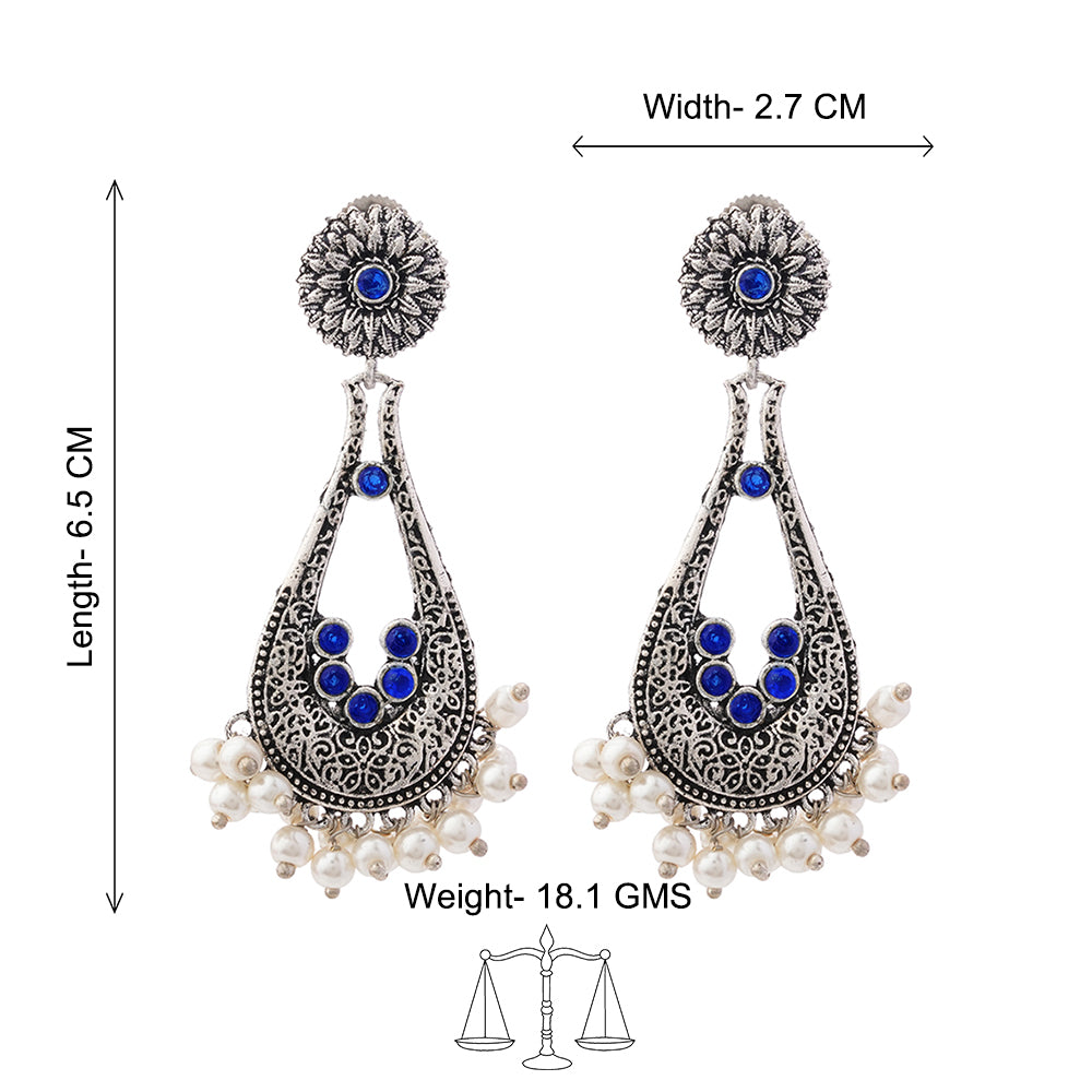 Shine Drop pearl dangler earring (Blue)