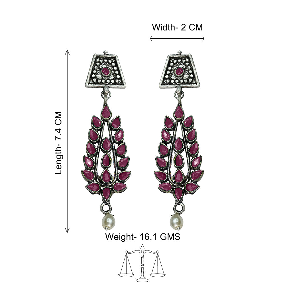 Precious Petal stone studded dangler earring (Red)