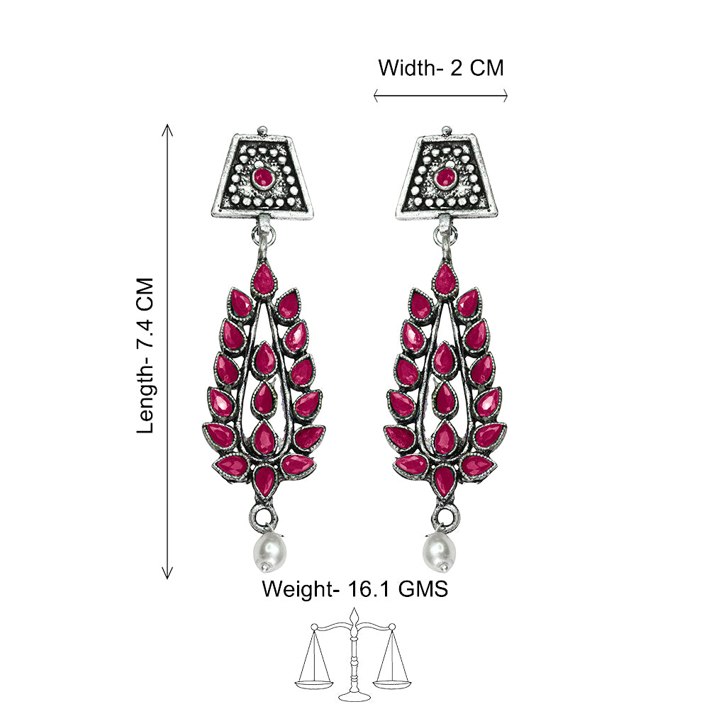 Precious Petal stone studded dangler earring (Red)