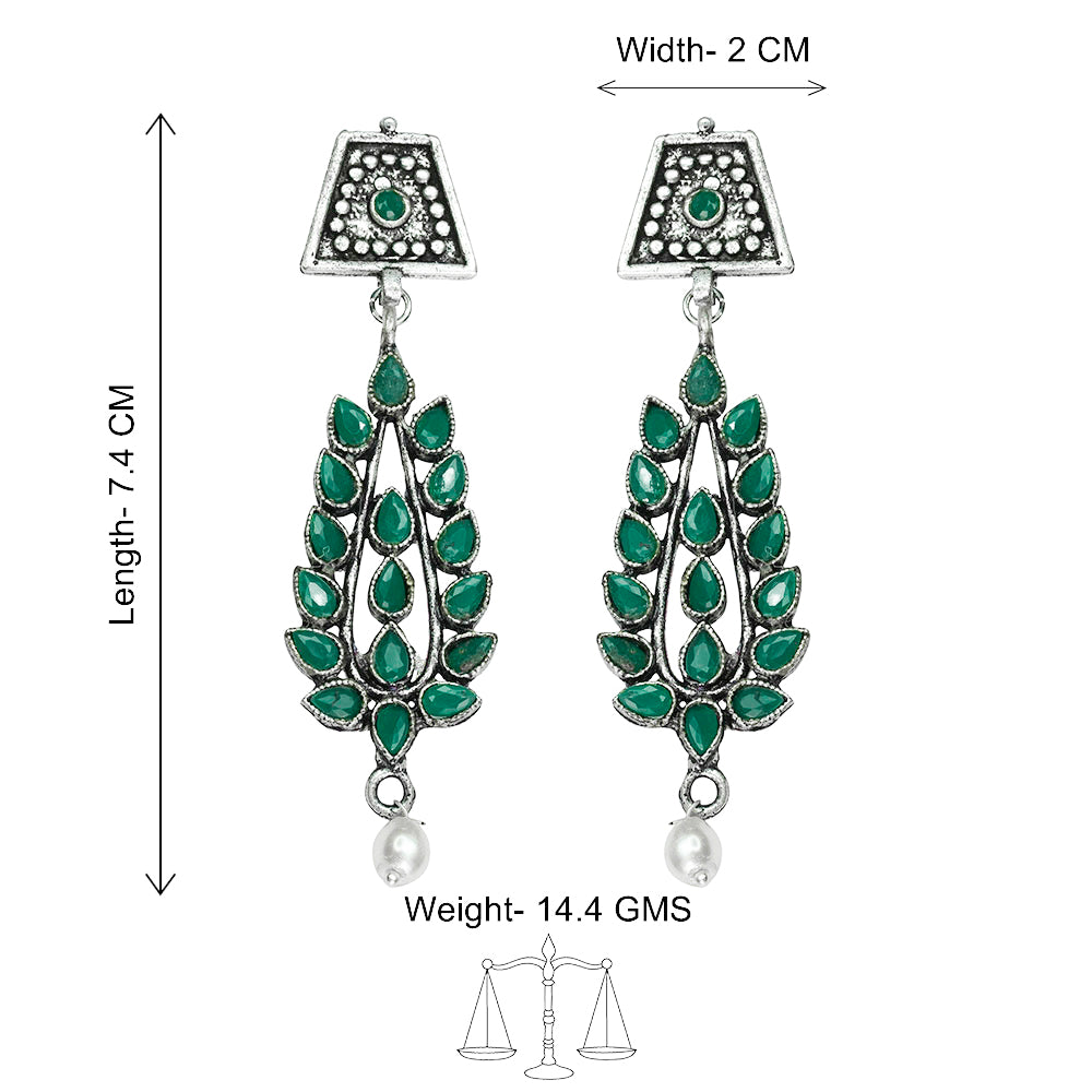 Precious Petal stone studded dangler earring (Green)