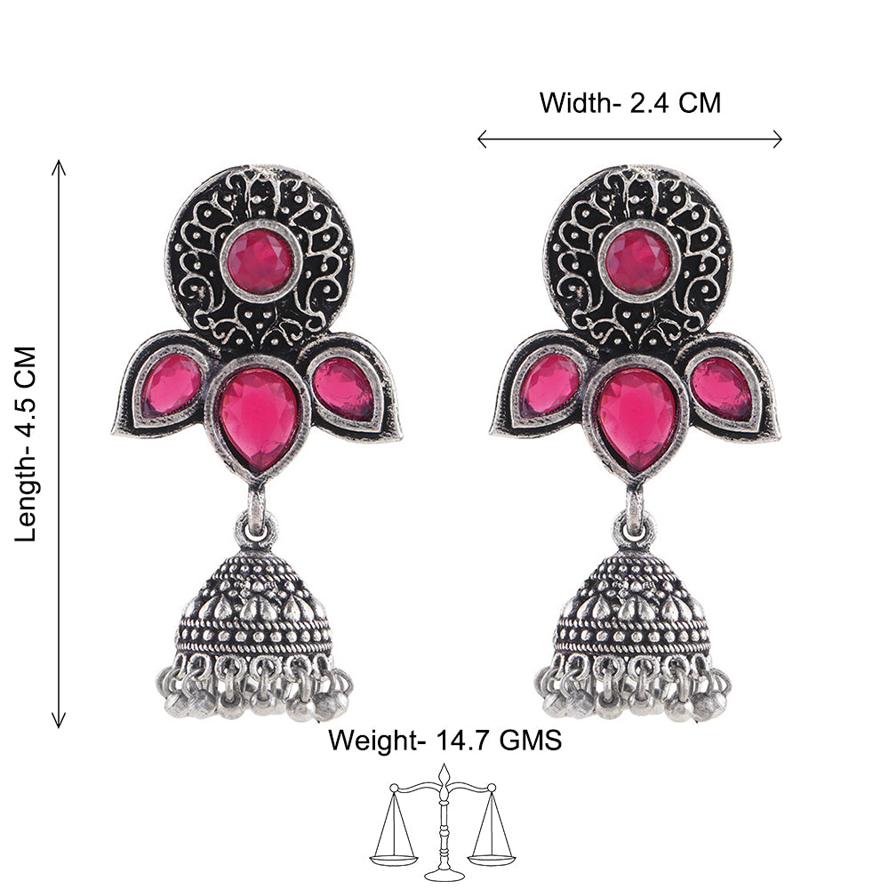 Blush Petals stone studded jhumki earrings (Red)