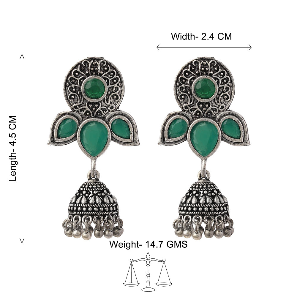 Blush Petals stone studded jhumki earrings (Green)