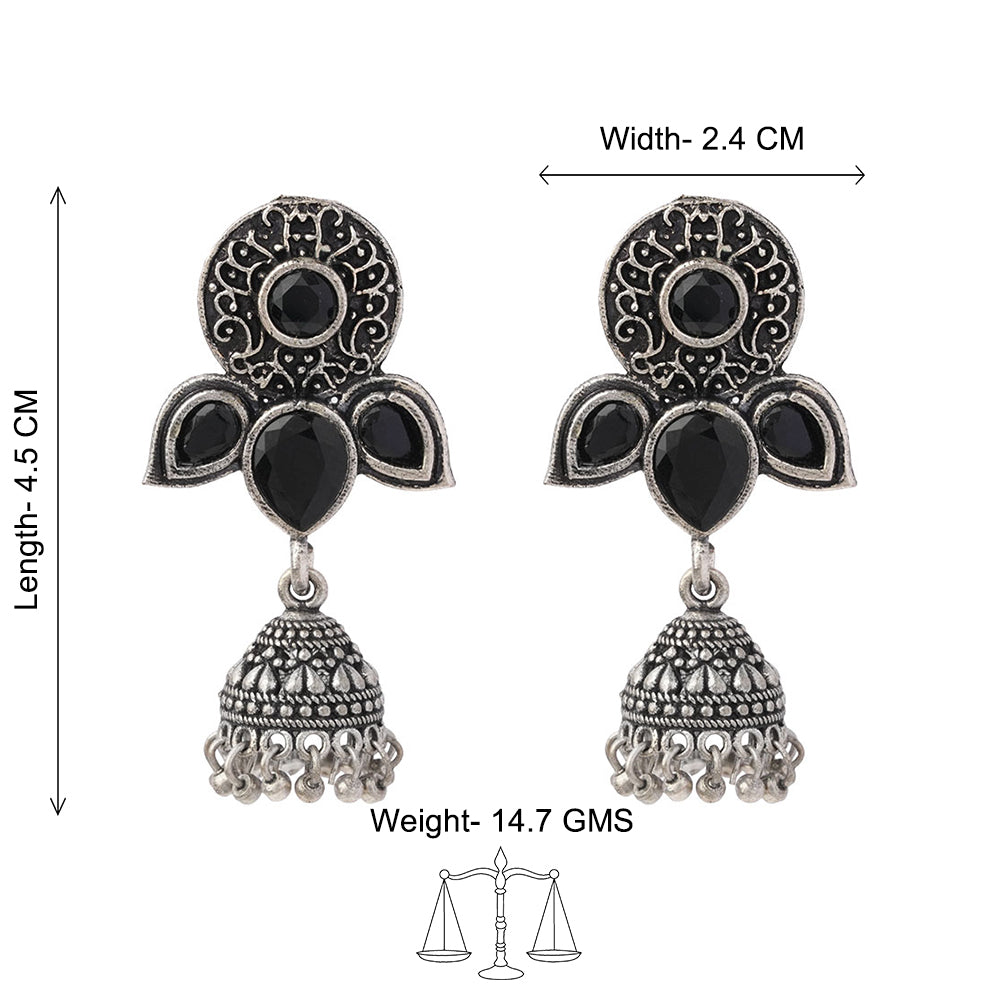 Blush Petals stone studded jhumki earrings (Black)