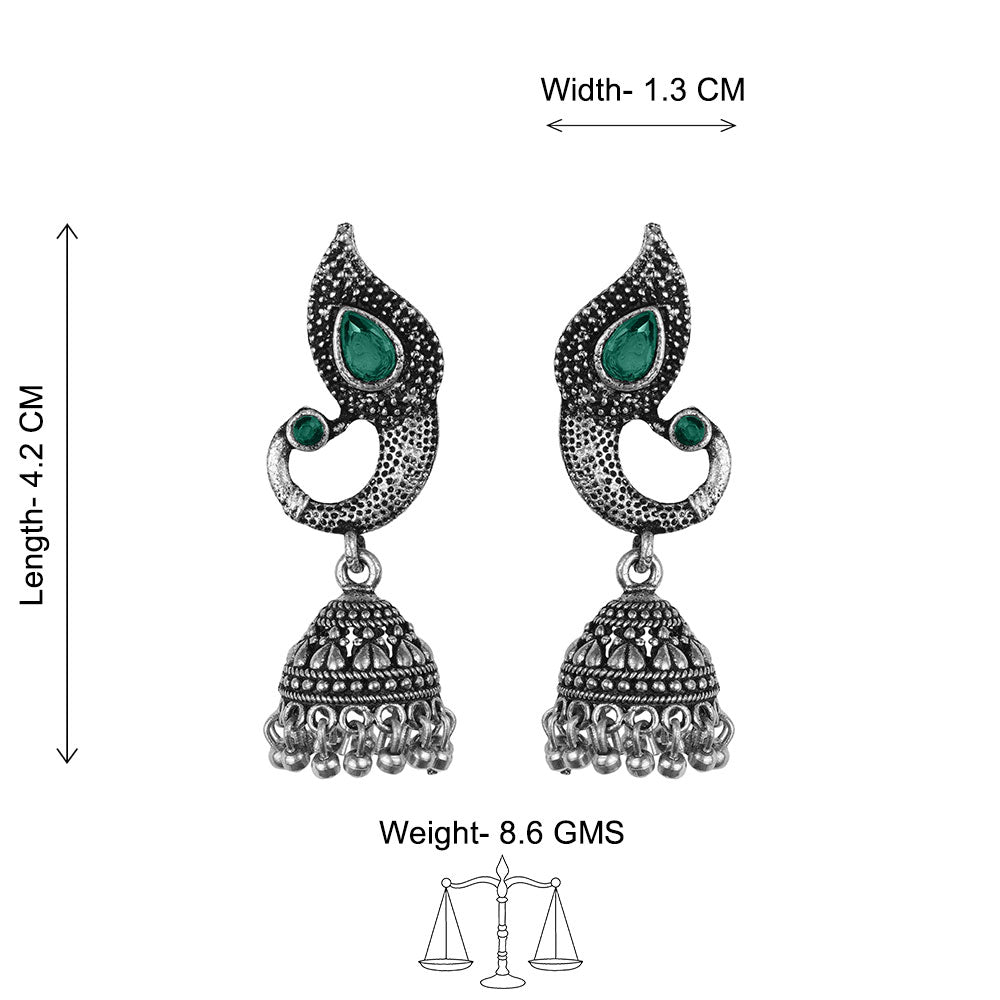 Paisley Swirl Ghungroo jhumki earring (Green)