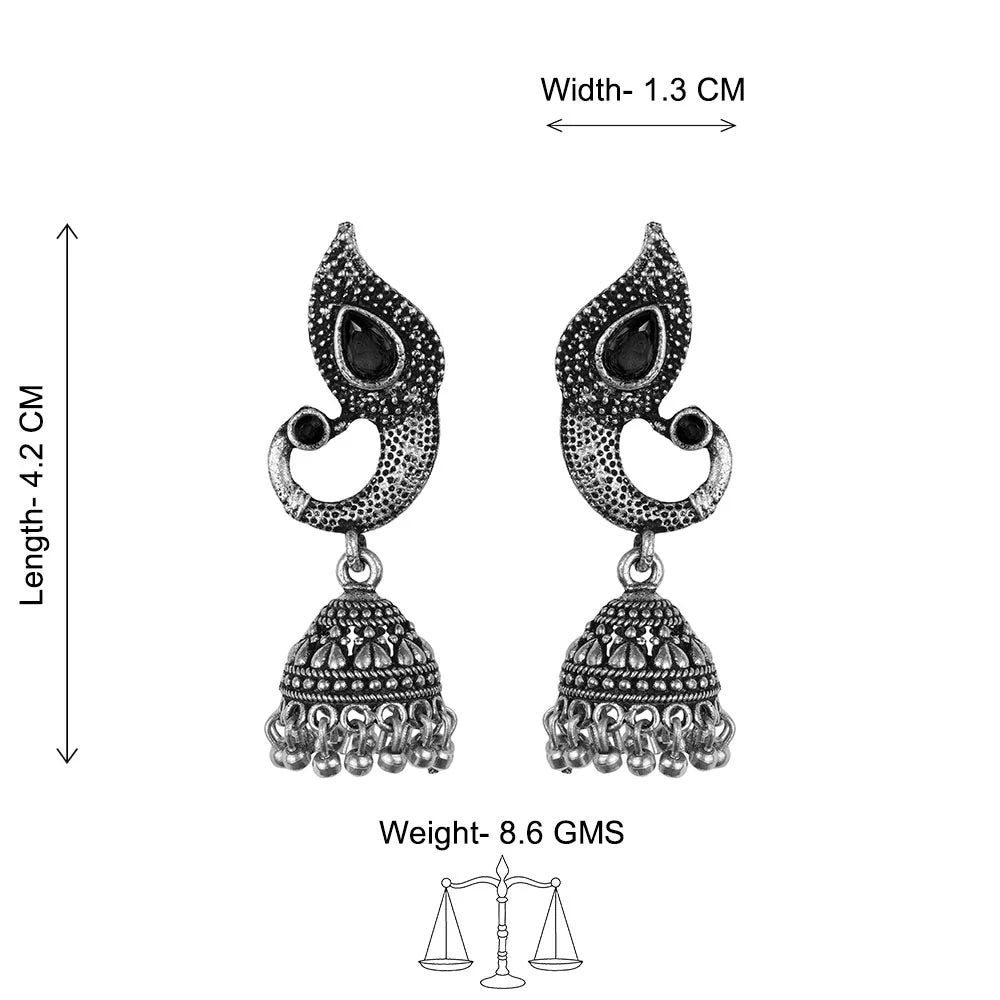 Peacock glow stone studded dangler & Paisley Swirl Ghungroo jhumki Combo set