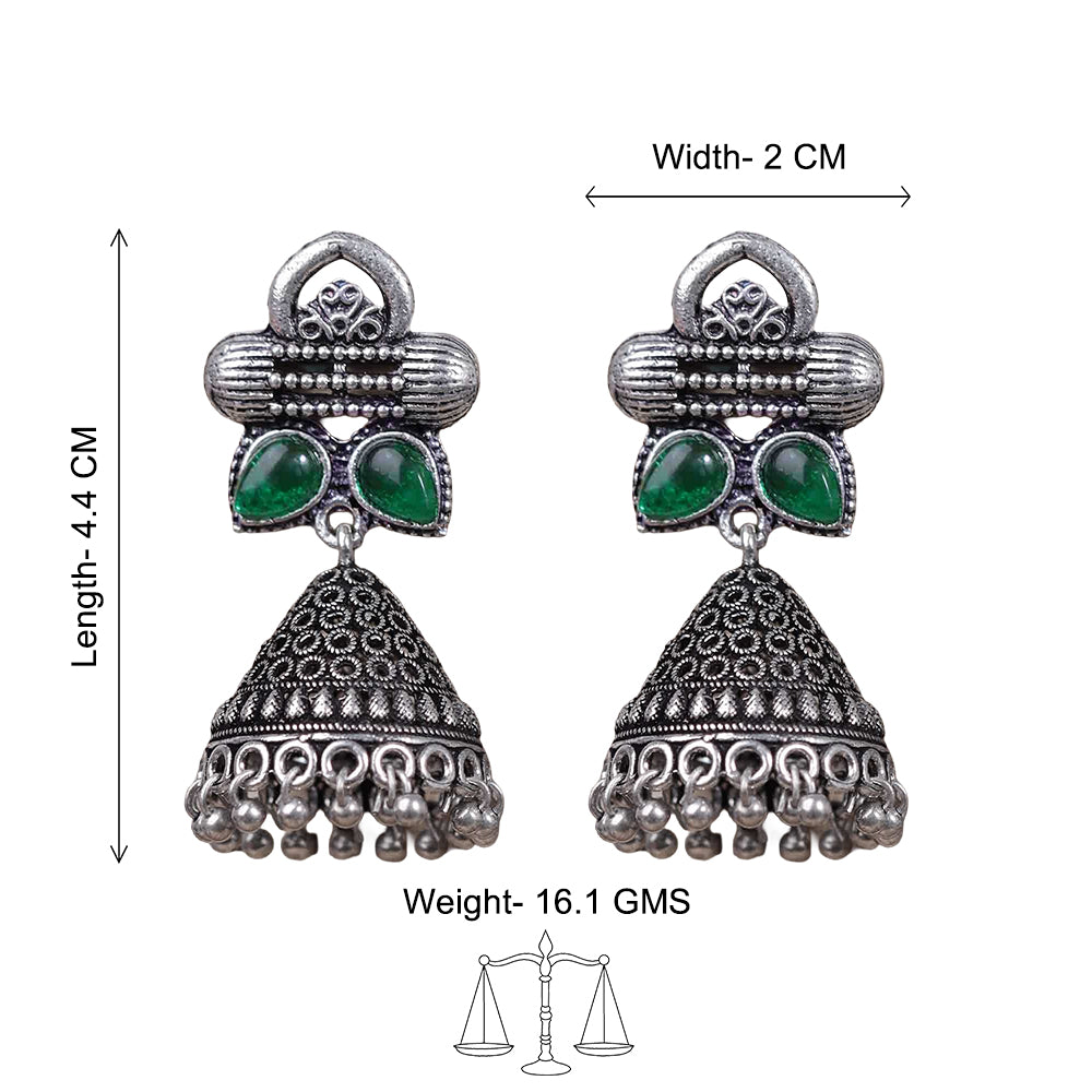 Stunning stone studded jhumki earrings (Green)