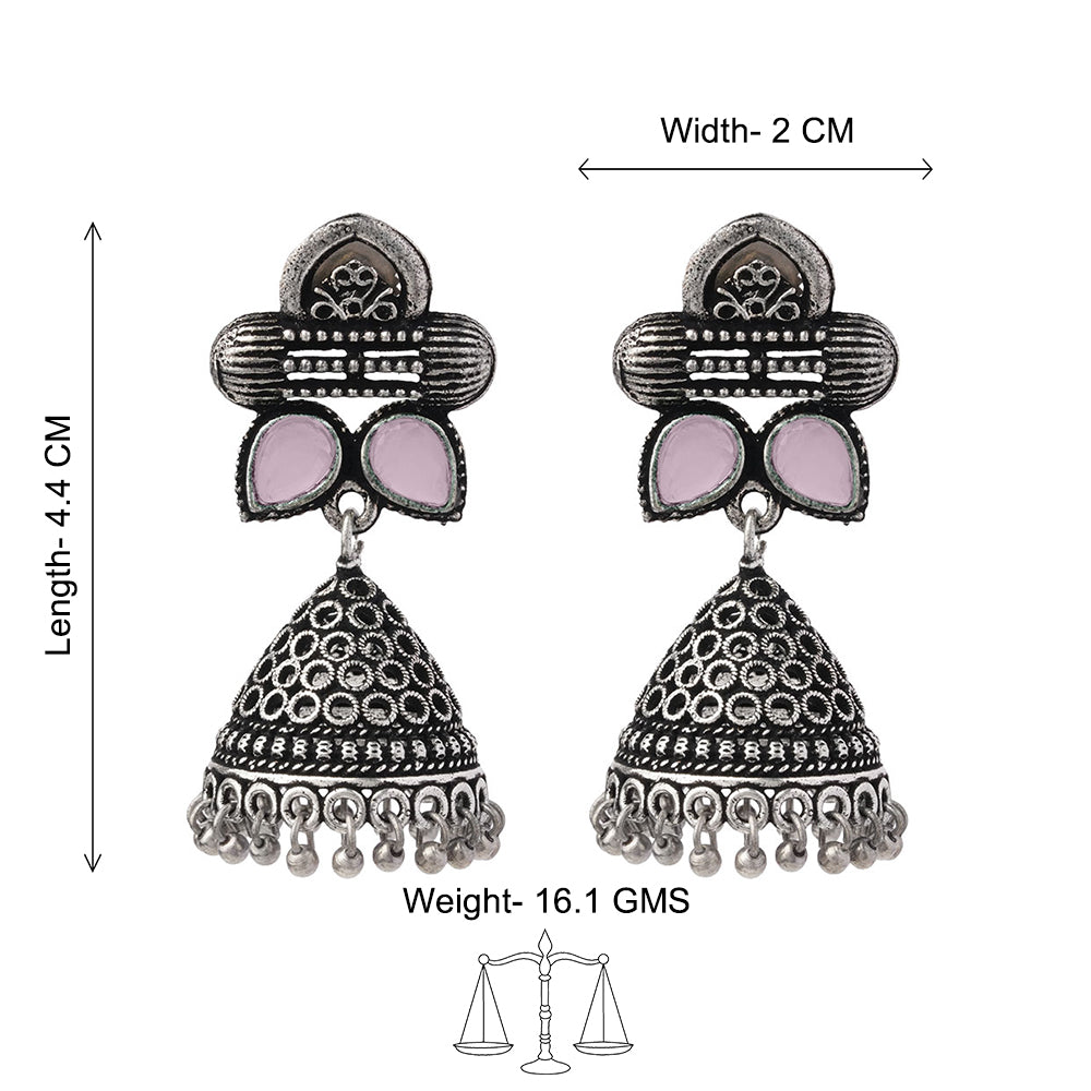 Stunning stone studded jhumki earrings (Baby Pink)