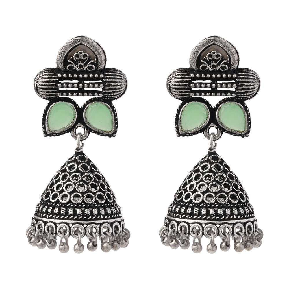 Stunning stone studded jhumki earrings (Pista)