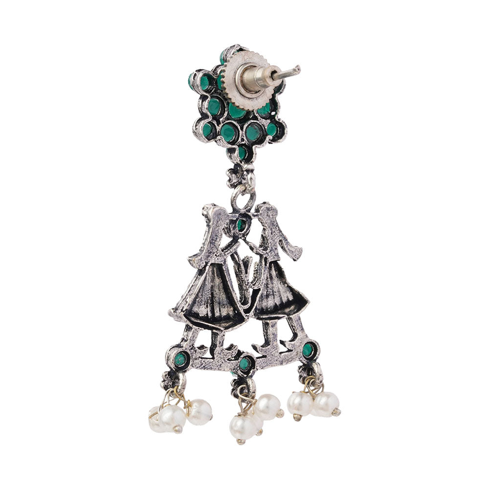 Bride-Groom Floral dangler earrings (Green)