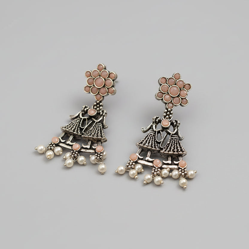 Bride-Groom Floral dangler earrings (Light Orange)