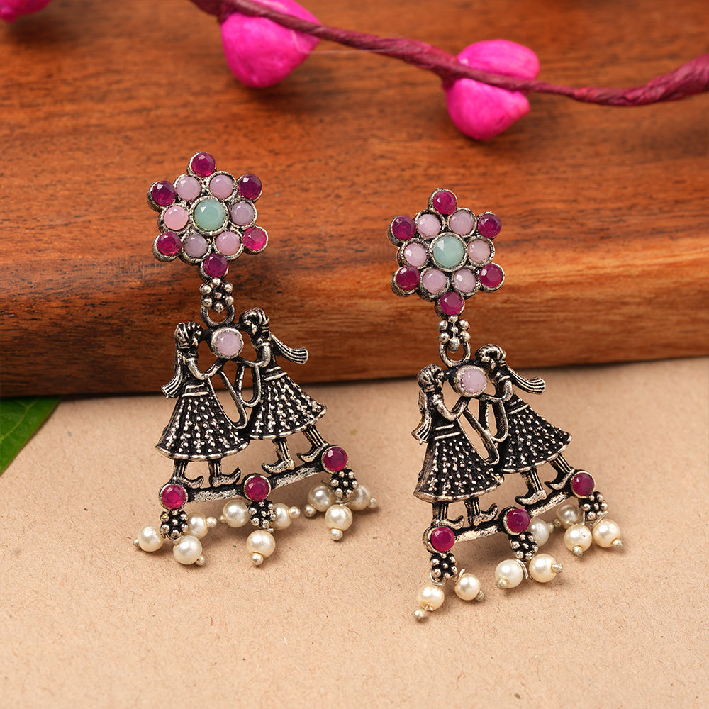 Bride-Groom Floral dangler earrings (Multicolored)