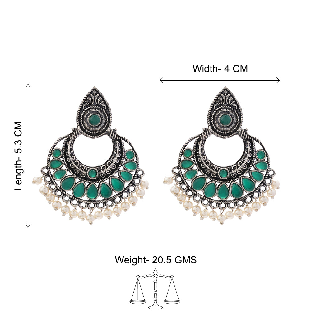 Charming Chaandbali pearl stud earrings (Green)