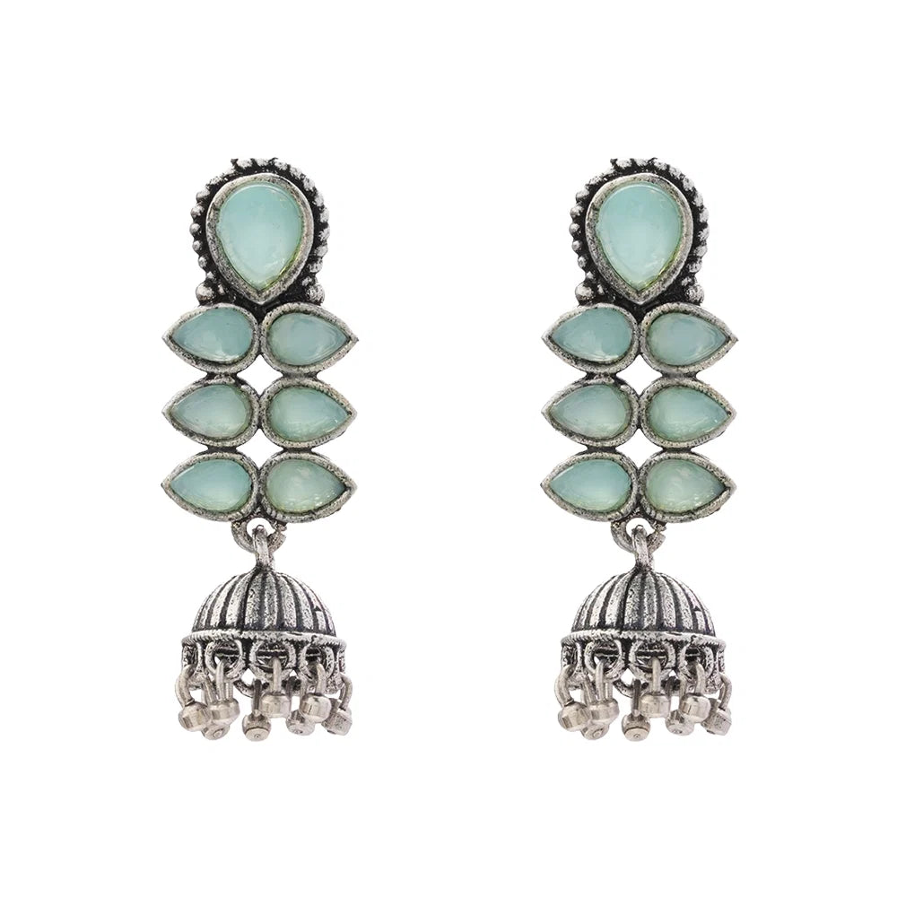 Dazzle Dash Jhumki earring (Mint) Meena Manjari stone stud earrings (Silver) Combo set