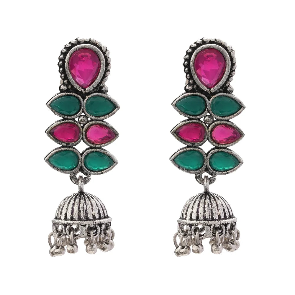 Dazzle Dash Jhumki earring (Multicolored) Meena Manjari stone stud earrings (Silver) Combo set