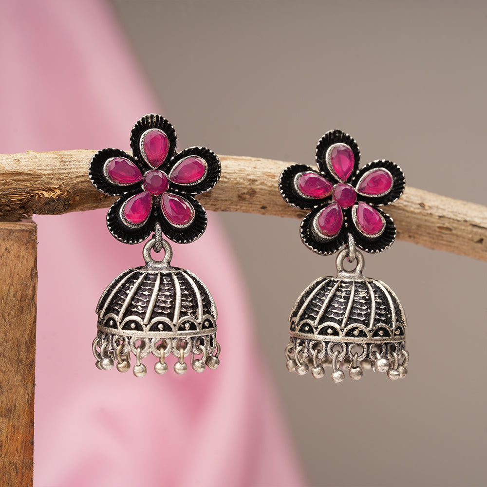 Periwinkle stone studded jhumki earrings (Red)
