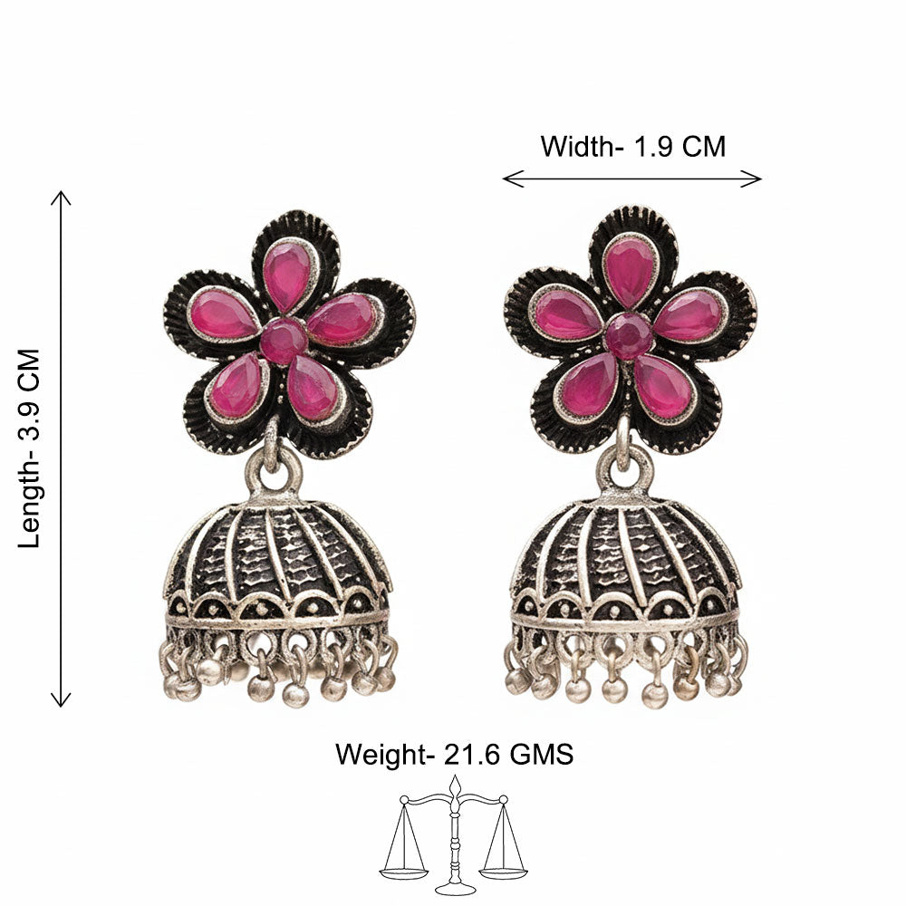 Periwinkle stone studded jhumki earrings (Red)
