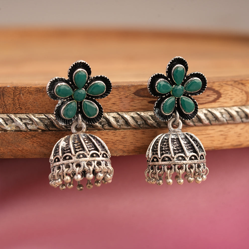 Periwinkle stone studded jhumki earrings (Green)