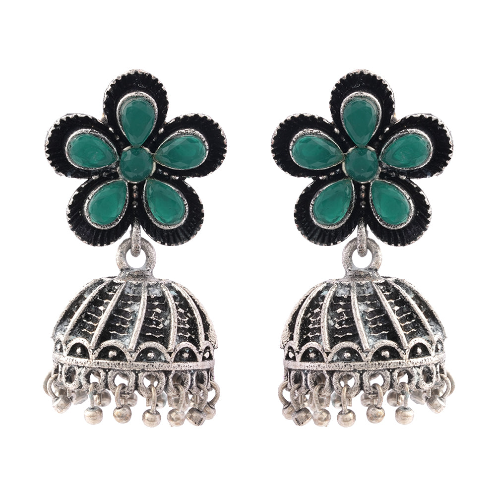 Periwinkle stone studded jhumki earrings (Green)