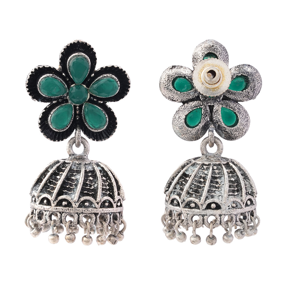 Periwinkle stone studded jhumki earrings (Green)