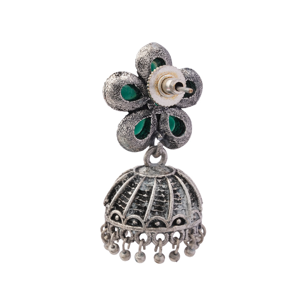 Periwinkle stone studded jhumki earrings (Green)