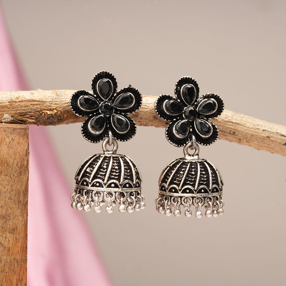 Periwinkle stone studded jhumki earrings (Black)