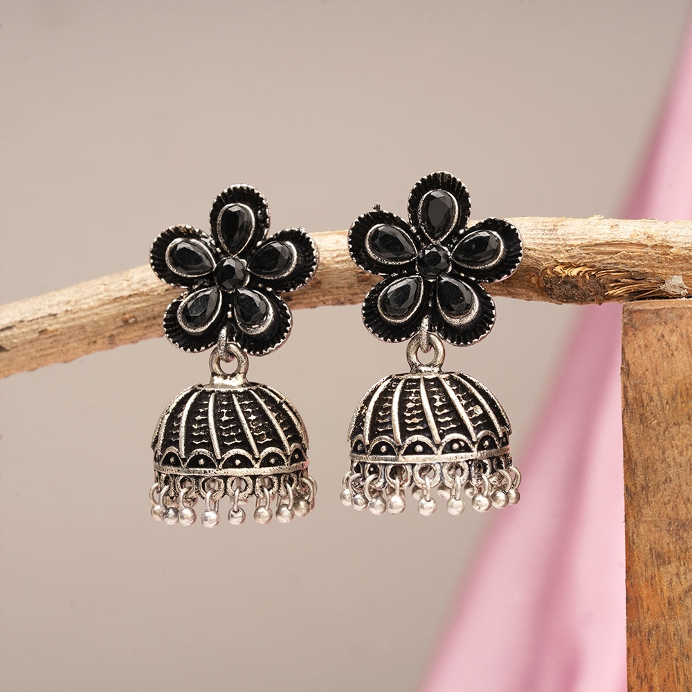 Periwinkle stone studded jhumki earrings (Black)
