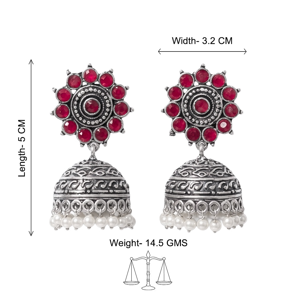 Phoolon ki baali pearl jhumki earrings (Red)