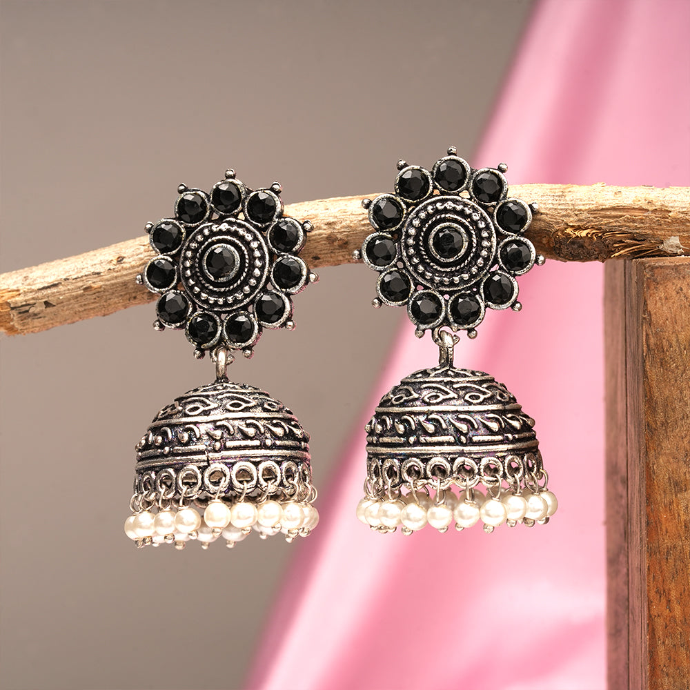 Phoolon ki baali pearl jhumki earrings (Black)