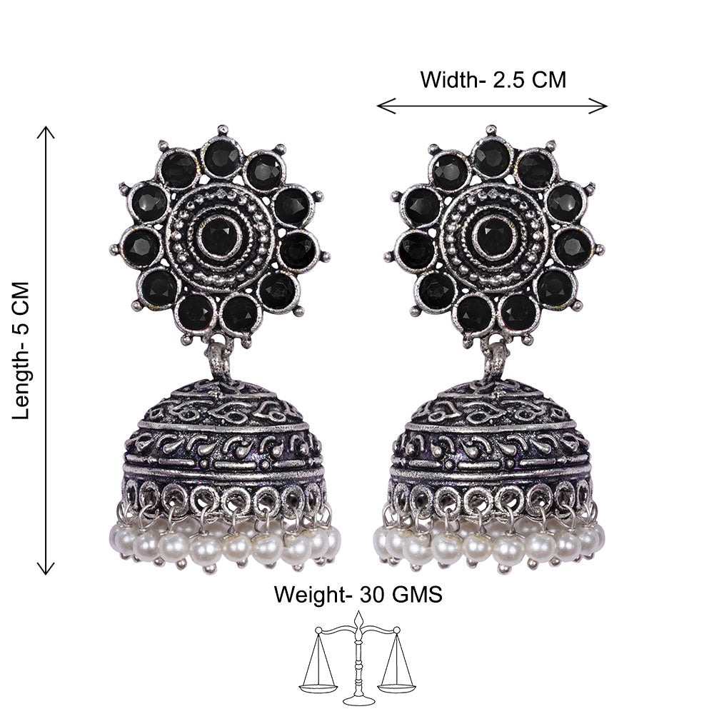Phoolon ki baali pearl jhumki earrings (Black)