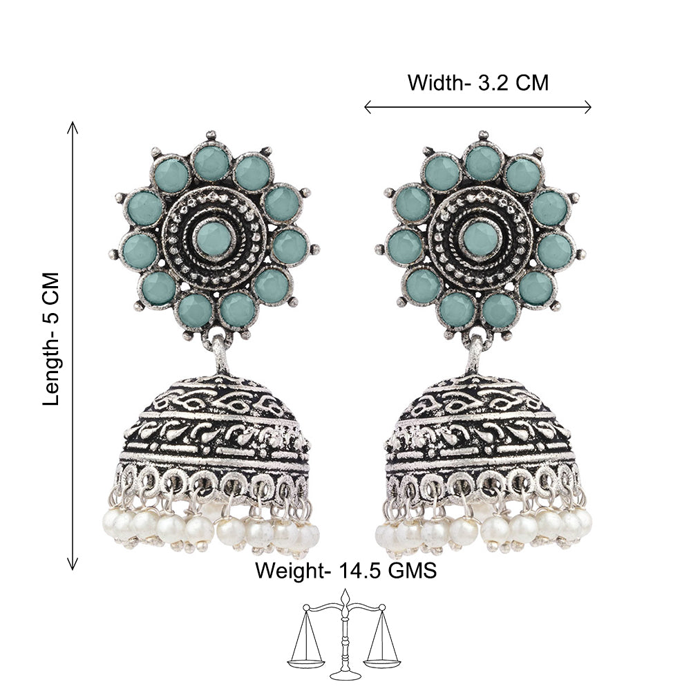Phoolon ki baali pearl jhumki earrings (Mint)
