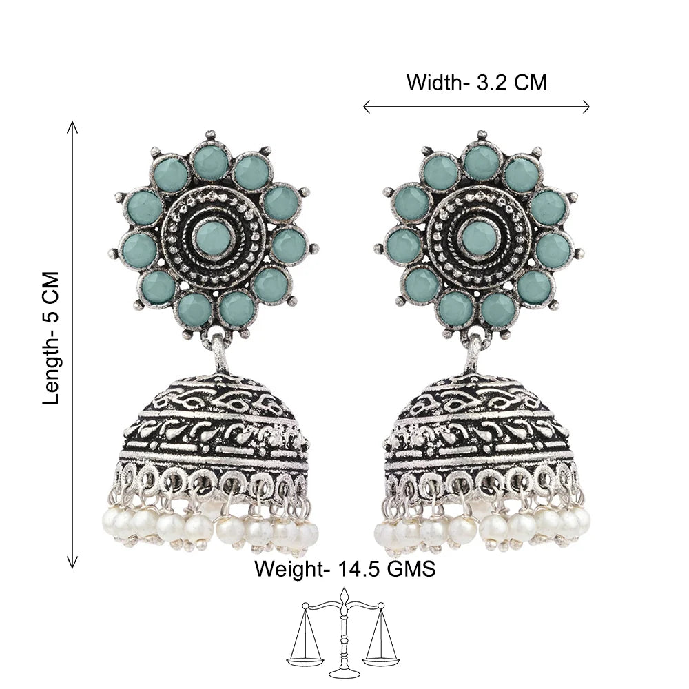 Peacock glow stone studded dangler & Phoolon ki baali pearl jhumki Combo set