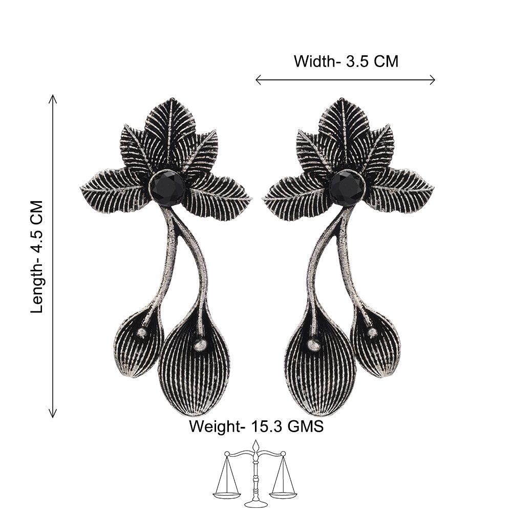 Bud Flower oxidized stud earrings (Black)