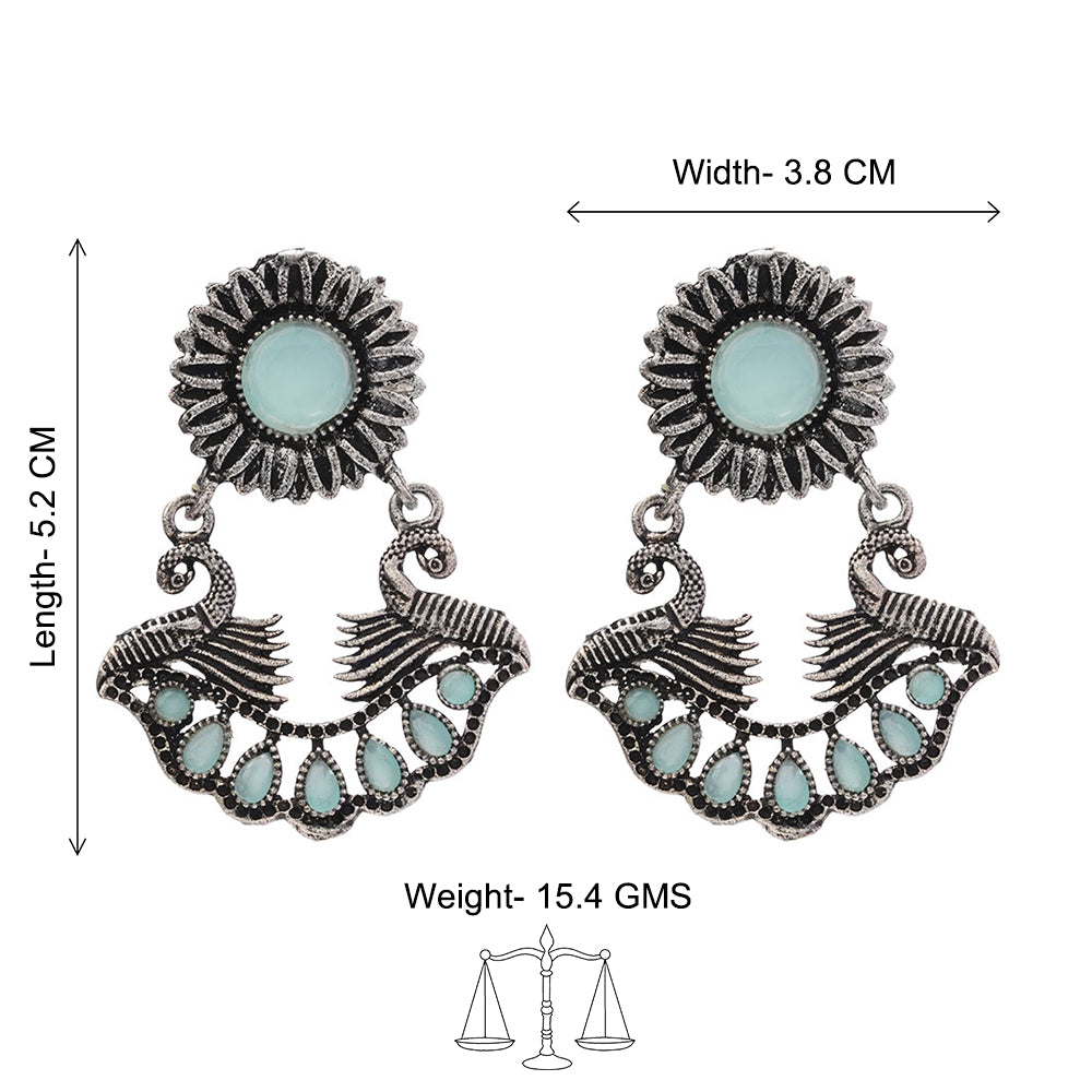 Marigold gem stone studded dangler earrings (Mint)