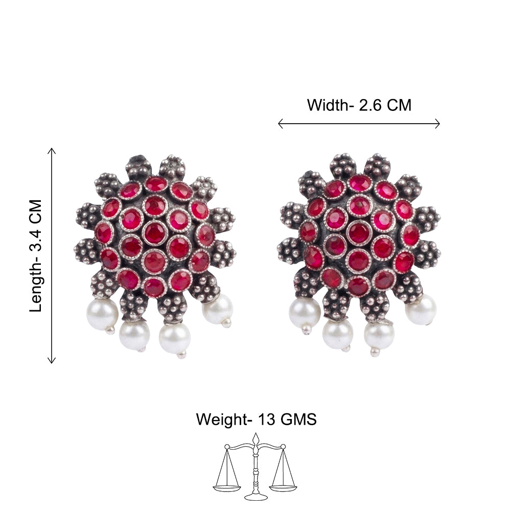 Stone Dome stud earrings (Red)