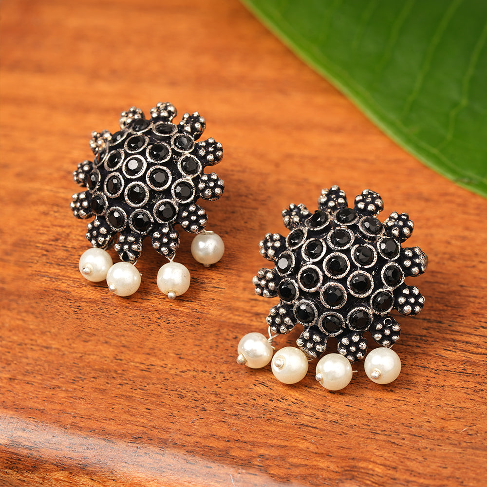 Stone Dome stud earrings (Black)