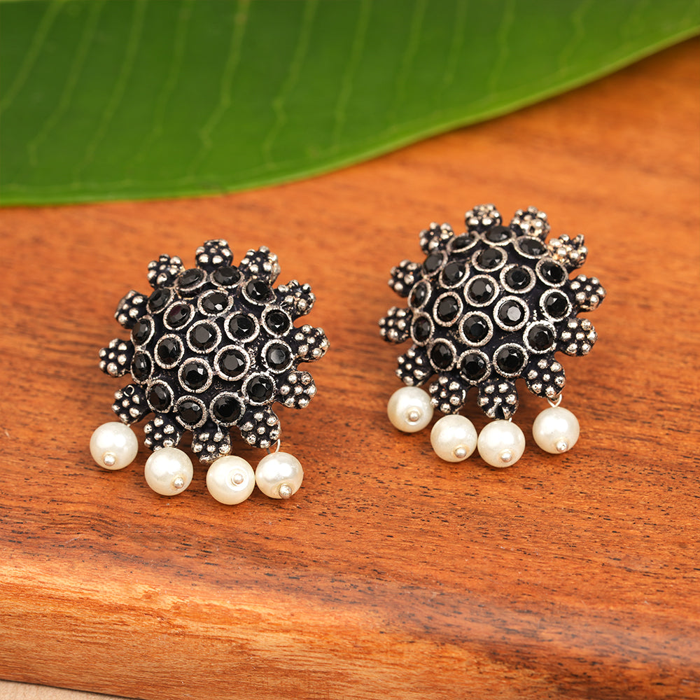Stone Dome stud earrings (Black)