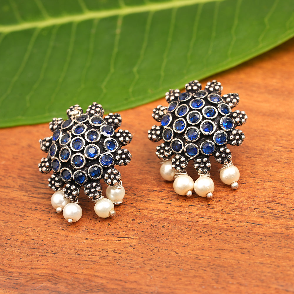 Stone Dome stud earrings (Blue)