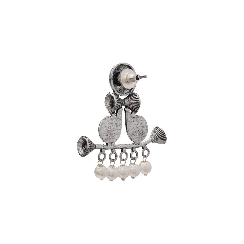 Heritage Bloom pearl stud earrings (Silver)