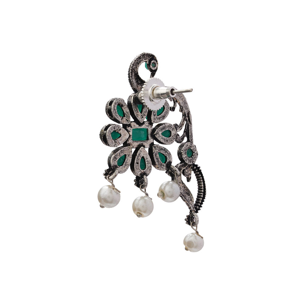 Peacock flower pearl stud earrings (Green)