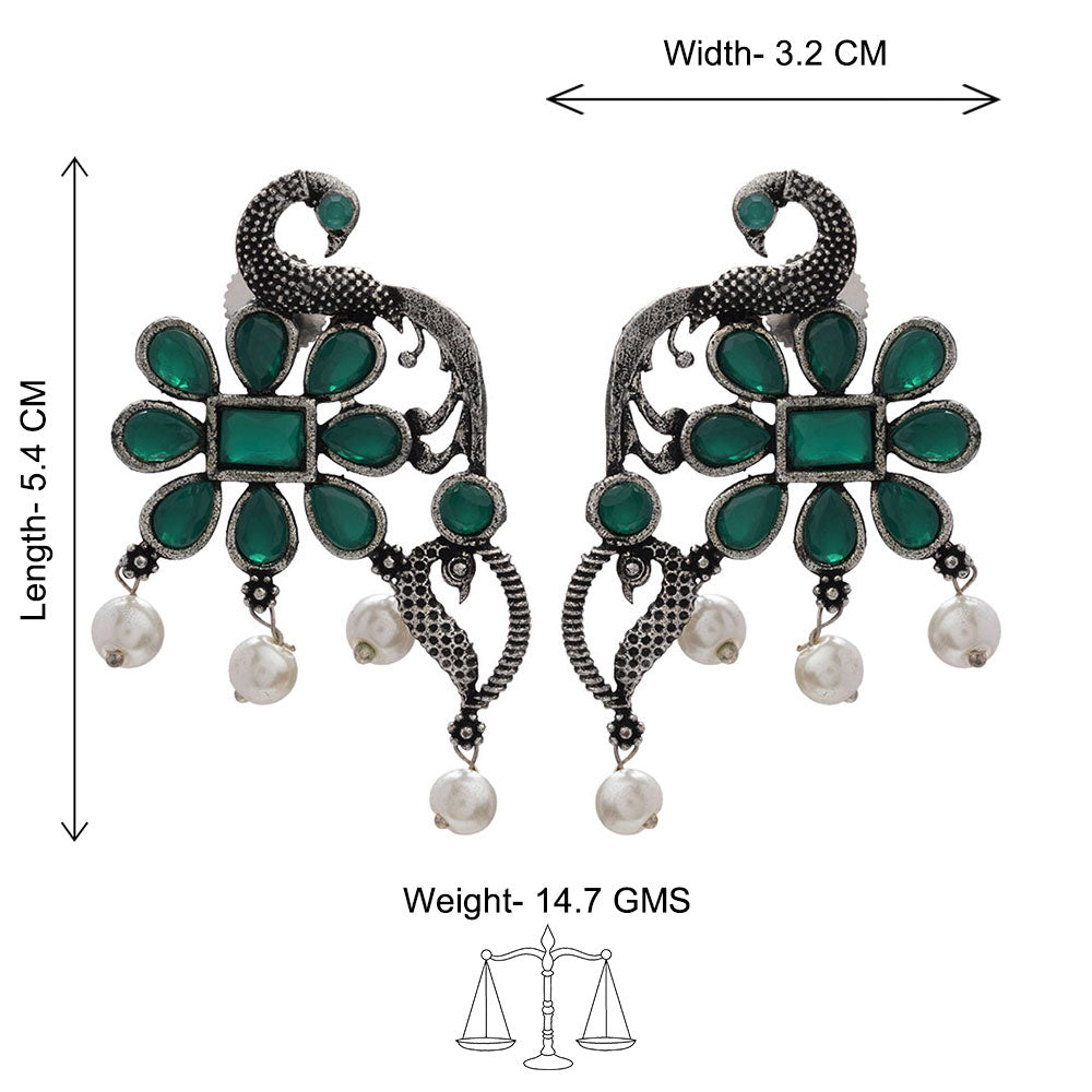 Peacock flower pearl stud earrings (Green)