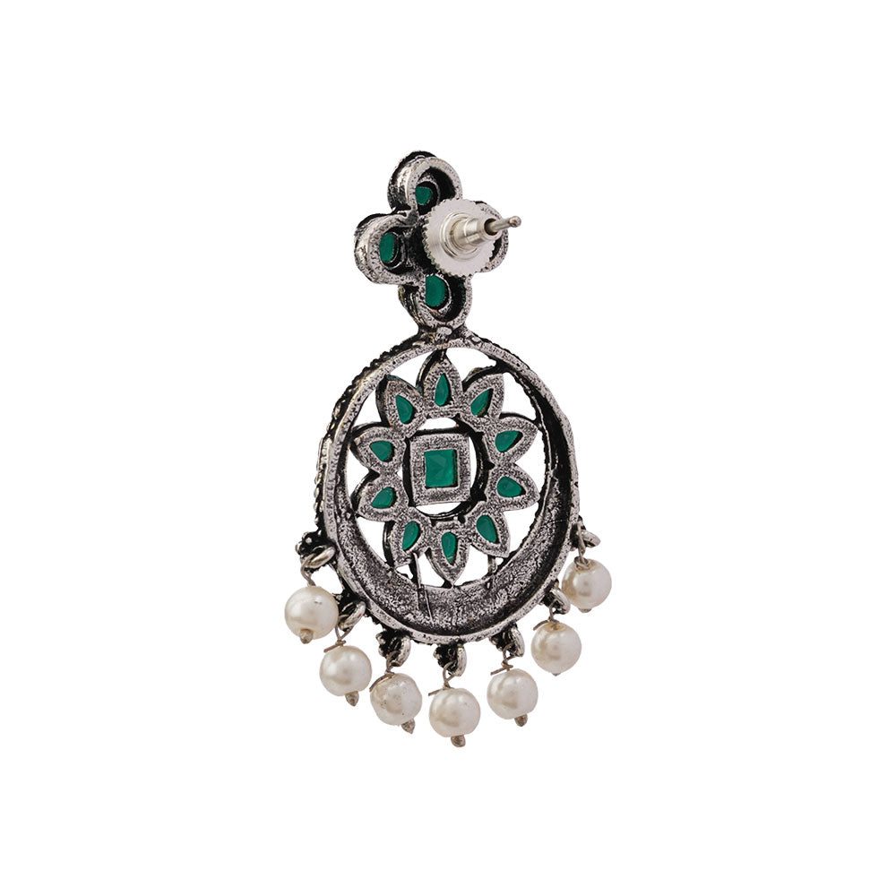 Flower Rangoli Pearl dangler earrings (Green)